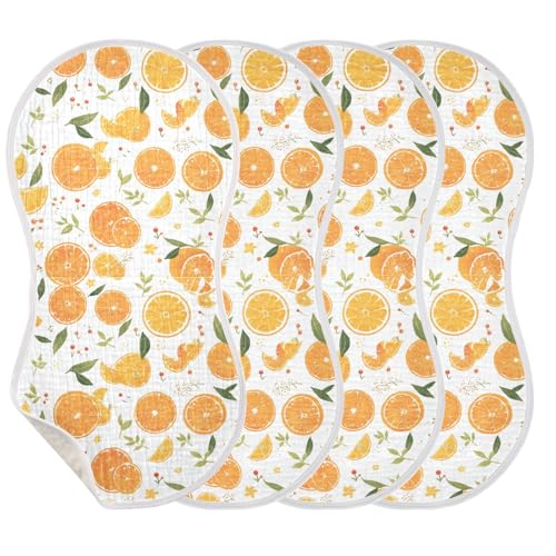 White Minimalist Fruits Oranges Cotton Muslin Baby Burp Cloths Soft and Absorbent Milk Spit Up Cloth for Unisex Set of 2, 22x11in3