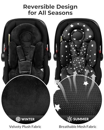 Image of TinlyFinly Newborn Car Seat Insert, Head and Body Support, Reversible Infant Insert Compatible with Baby Carseat, Stroller, Mamaroo Swing, Rocker, Bouncer. Baby Car Seat Cushion - Black