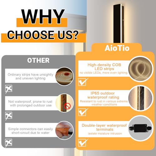 Image of AioTio Black Outdoor Wall Light,2pack 79inch Modern LED Exterior Light Fixtures Wall Mount,3000K Waterproof Long Outdoor Linear Wall Sconce IP65 Waterproof,Outside Wall Lights for House,Porch