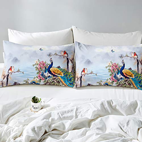 Erosebridal Kids Peacock Comforter Cover Butterfly Birds Feather Pattern Quilt Cover Flowers Colorful Bedding Set Soft Microfiber Bed Decortwinsize 1 Duvet Cover With 1 Pillow Case #TOP1