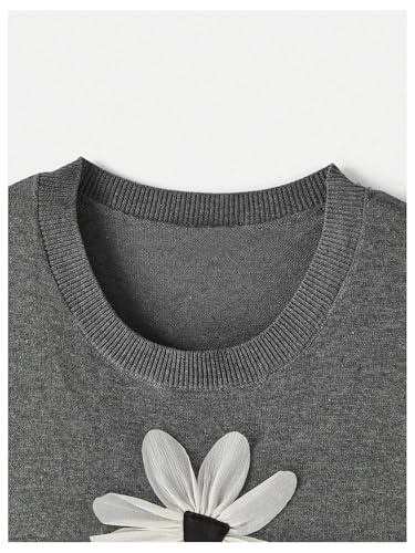Image of Verdusa Women's 3D Floral Knit Tops Sleeveless Round Neck Sweater Vest Grey Large
