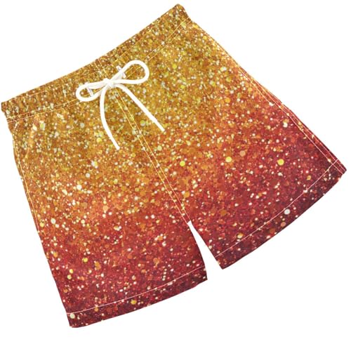 Pigsaly Boys Swim Trunks Orange Red Gradient Flashing Gold Glitter Boys Board Shorts Swimsuit Swimwear Bathing Suit 4T