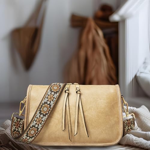 Image of Crossbody Bag for Women, Bohemian Vintage Purse with Wide Strap | Stylish Vegan Leather Design, Adjustable Shoulder Strap, Versatile for Daily Travel and Weekend, Ideal Gift Choice