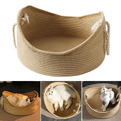 Cama Rascador para Gatos, Cesta de Mimbre Hecha a Mano para Cama de Gato, C¨®modo Nido de Casa para Mascotas para Gatos de Interior