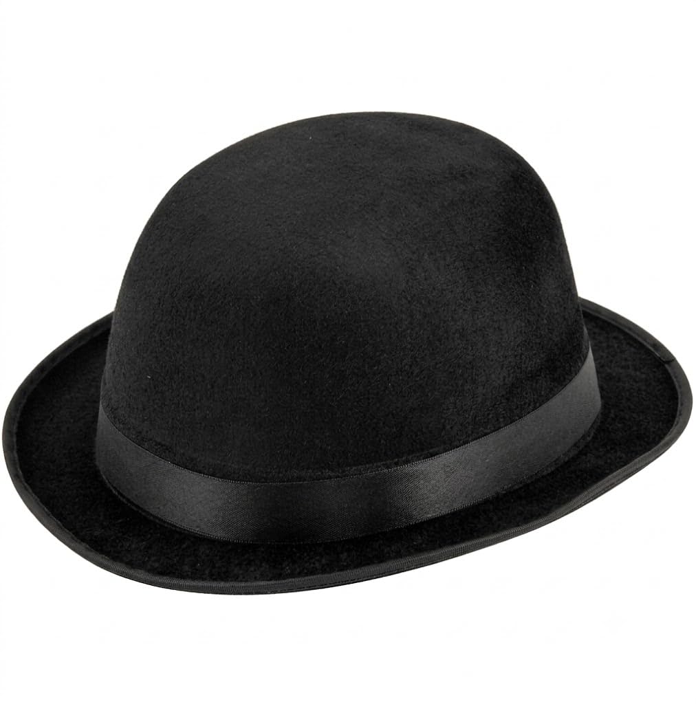 HENBRANDT Black Velour Bowler Hat - Adult Fancy Dress Costume