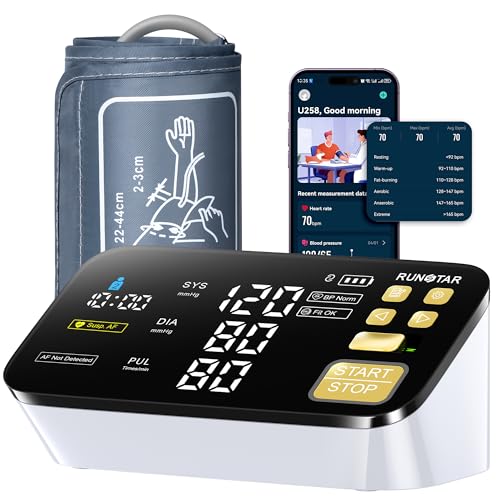 RunStar Smart Blood Pressure Monitor for Home Use, with Wide Upper Arm Blood Pressure Cuff (8.6'' -17.3''), FSA&HSA Eligible, 6.5'' Clear LED Display, AFib Detection, Connect App for iOS & Android