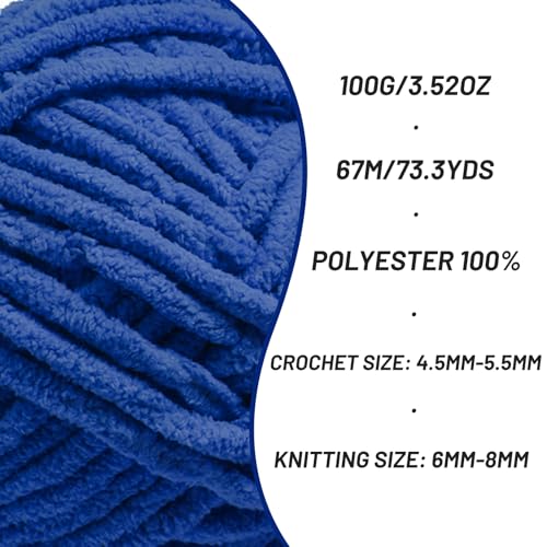 Image of 3 Pack Chunky Chenille Yarn for Crocheting, Baby Yarn for Crocheting Soft Blankets, Bulky Yarns for Crochet Amigurumi, 300g (223yds) Fluffy Velvet Yarns for Hand Knitting (3 Sapphire Blue)