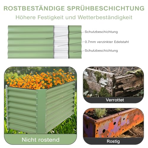 BIRDSINYARD 120x60x60cm Hochbeet, Tiefwurzel Metall Pflanzkasten Outdoor, Großes Garten Hochbeet für Gemüse Blumen Kräuter, Olivgrün