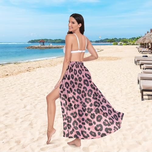 Paréo rose léopard ajustable à paillettes pour masquer les complexes avec style à la plage