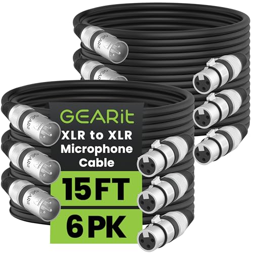 GearIT XLR-Mikrofonkabel (4,5 m, 6 Stück) XLR-Stecker auf Buchse, Mikrofonkabel, 3-polig, symmetrisches, geschirmtes XLR-Kabel für Mikrofonmischer, Aufnahmestudio, Podcast – Schwarz, 4,6 m, 6 Stück GearIT XLR-Mikrofonkabel (4,5 m, 6 Stück) XLR-Stecker auf Buchse, Mikrofonkabel, 3-polig, symmetrisches, geschirmtes XLR-Kabel für Mikrofonmischer, Aufnahmestudio, Podcast – Schwarz, 4,6 m, 6 Stück