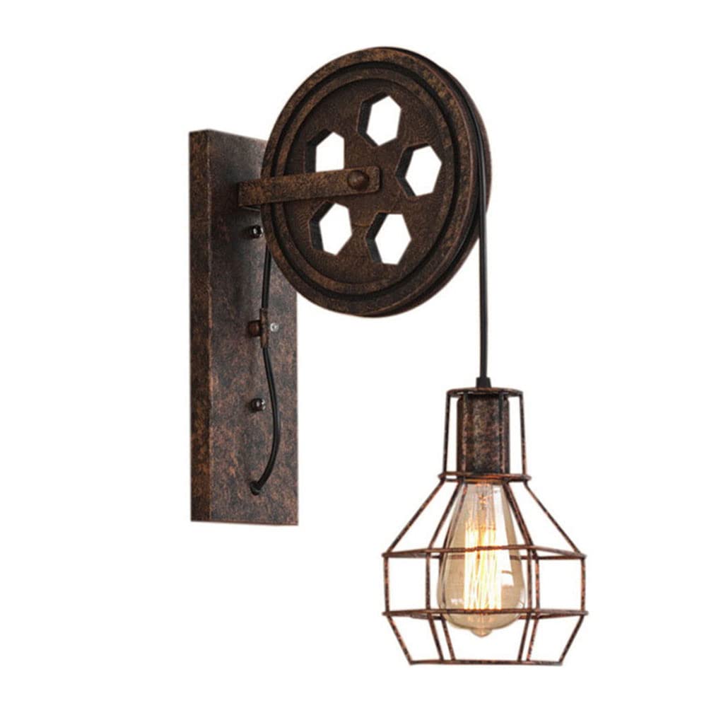 Huayusedf One Color Industrial Wall Sconce Retro Mid Century Lamp With Iron Cage Lampshade 1-Light Light Fixtures For Restaurant Cellar Wine Barn Farmhouse (B)(C)