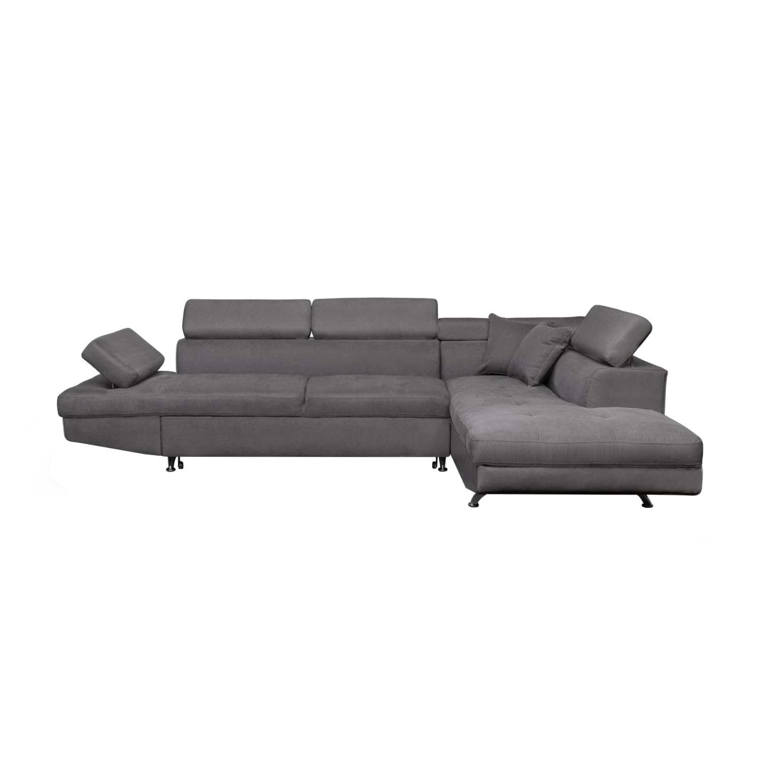 Canapé D'angle Convertible En Velours Luxe 5 Places, Avec Coffre Gris Fonc Gris Clair Angle Gauche Vu De Face Annecy Velours P8247