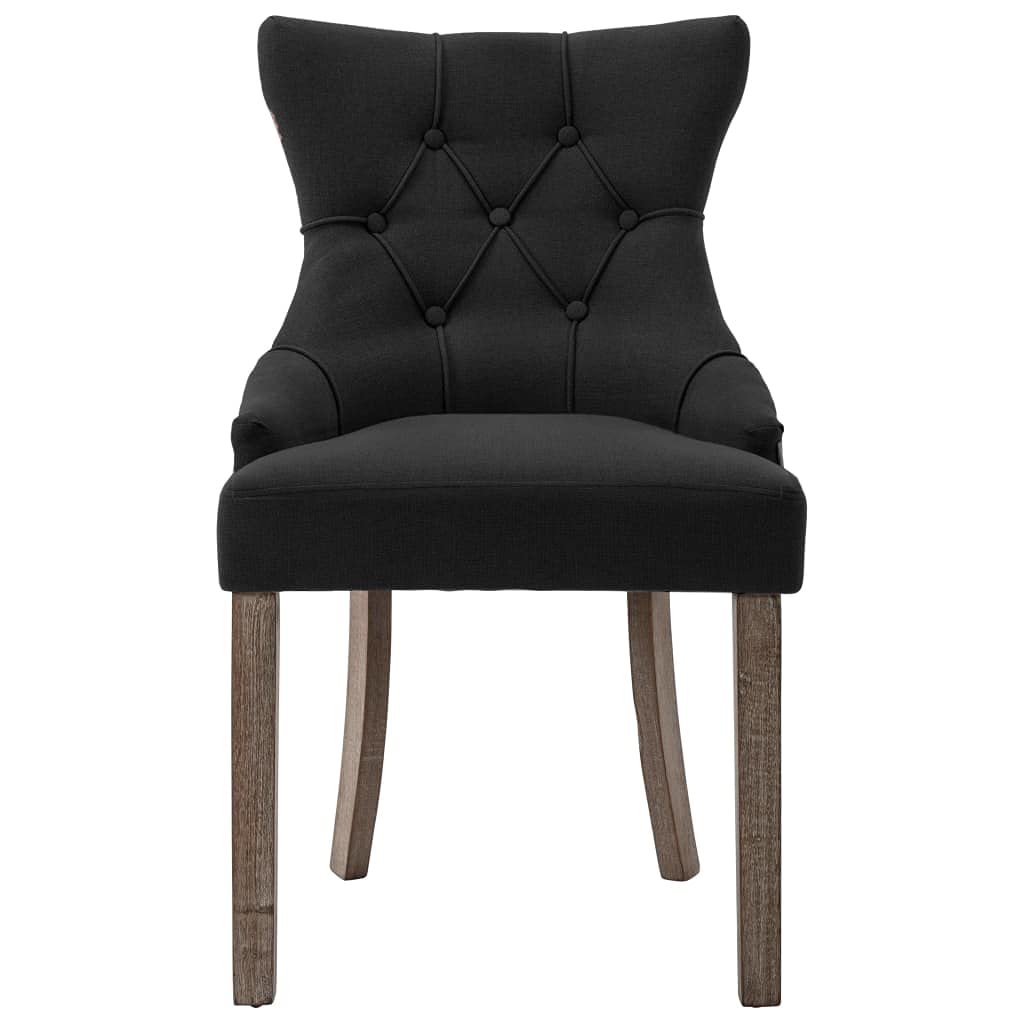Krzesła do jadalni 2 szt. czarne materiał z tapicerowanym siedziskiem i oparciem, stelaż z drewna kauczukowego, 53 x 65 x 91 cm, ergonomiczne, nowoczesne do kuchni, salonu, jadalni