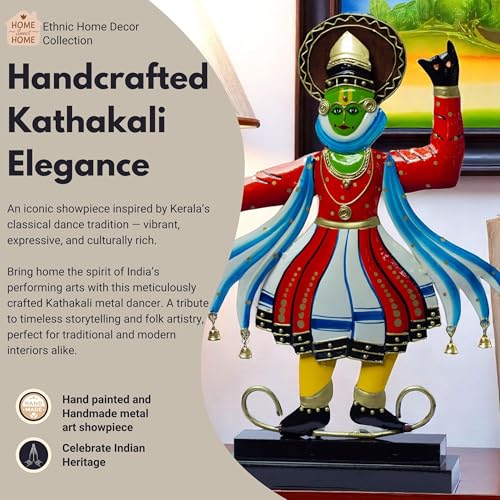 Image of KRAFTSKALA Kathakali Dancer Metal Showpiece - Traditional Kerala Folk Art Classical Dance Figurine - Home Decor Statue for Living Room, Gifting (12x18 inch)