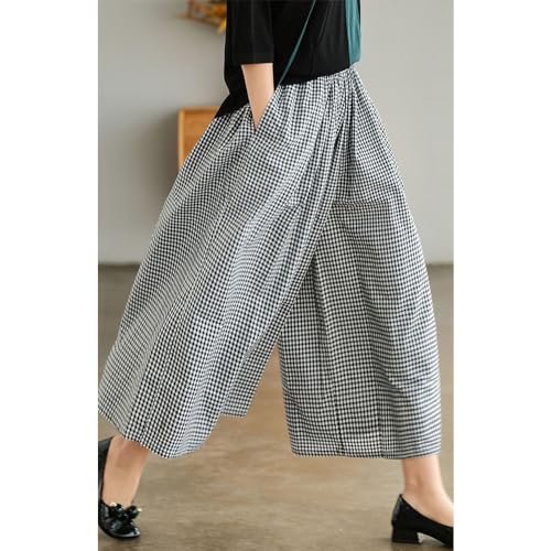 Women Boho Japanese Style Cotton Linen Pants Elastic Waist Relax Fit Trousers3