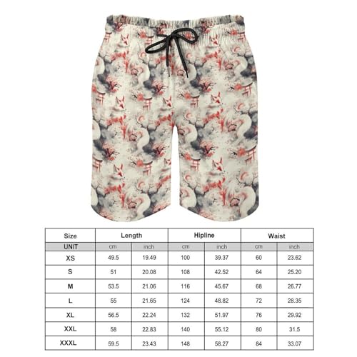 Hawaiian Shorts for Men - Comfy Ink Style Fox Print Mens Swim Trunks Bathing Suits with Mesh Lining2