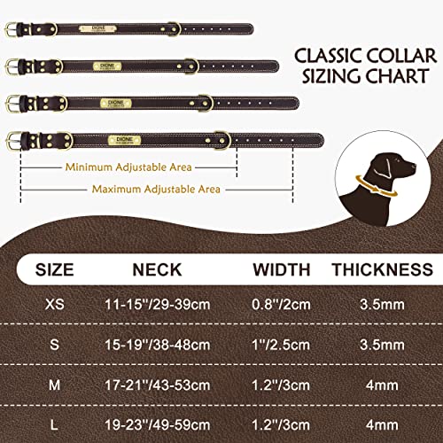 Tagme Personalized Brown Leather Dog Collar, 4 Sizes For Boy & Girl, Thick Soft Collars With Heavy Duty Metal Buckle, Custom Engraved Name Id Tag, Xs For Puppy And Small Dogs #TOP2