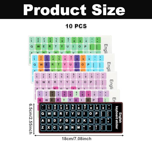 10 hojas adhesivas de teclado universal en inglés, 5 colores mate miniatura 2