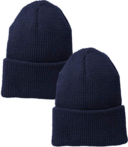 ARMYU Military Genuine GI Watch Cap Warm Winter USN Wool Beanie Solid Cuffed Army Hat (Navy Blue - 2 Pack)
