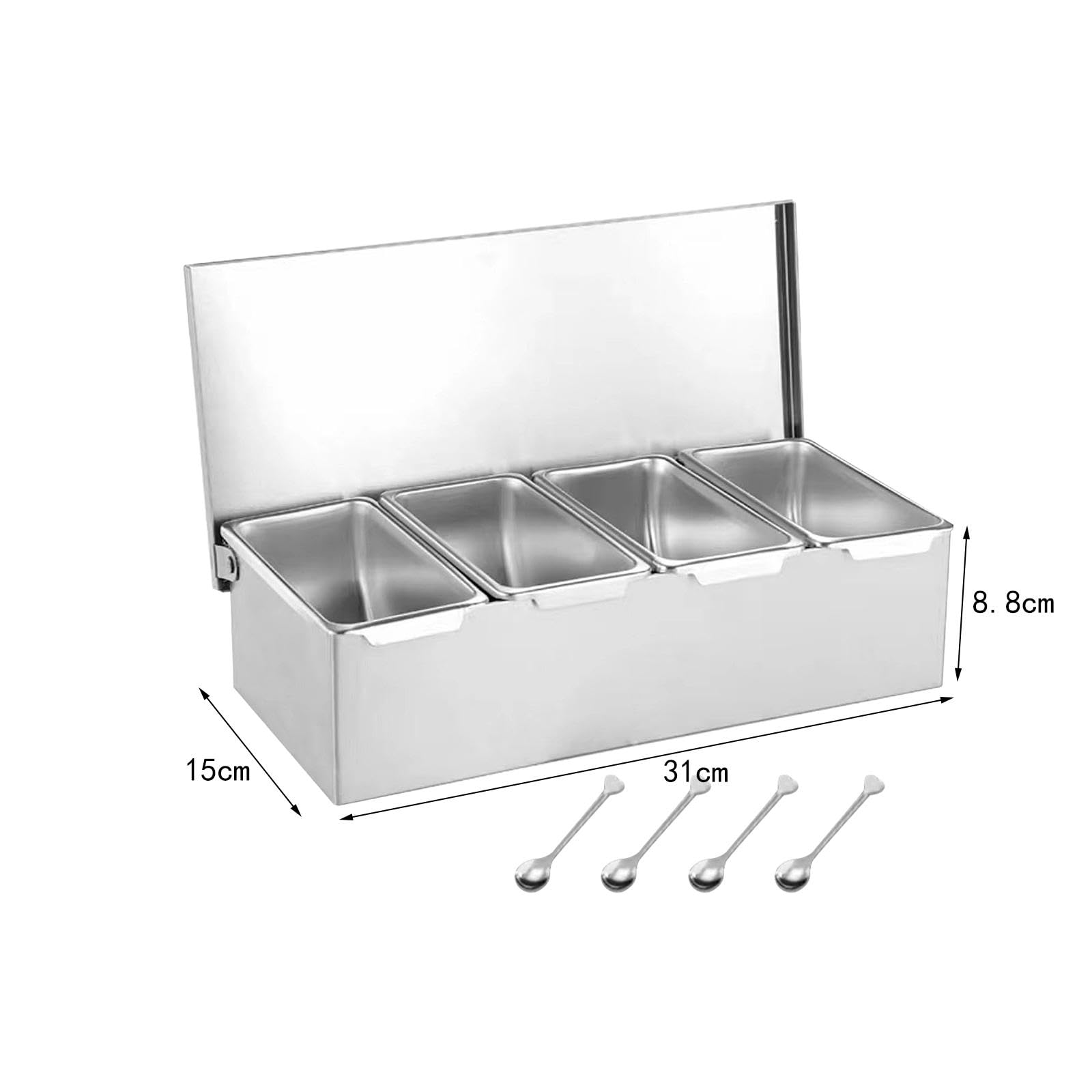 Barattolo per Spezie, Organizer per Spezie, Contenitore Multi-Scomparto, Barattolo per Condimenti in Acciaio Inox per Bar, Quattro Griglie