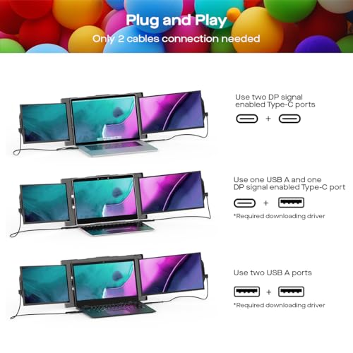 Image of Portable Monitor - Mobile Pixels 13.3'' Trio Monitor for 13''-14'' Laptops with Built-in Kickstand, 1080P Full HD IPS Triple Screen, USB A /Type-C Plug and Play, Windows /Android /Mac (Optional Magnets)