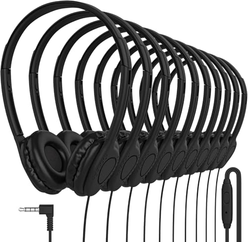 Maeline Black Wired Headphones with Microphone, Bulk 1000 Pack On-Ear Headsets with 3.5mm Jack – Leatherette Cushions, Adjustable, Stackable, Ideal for Classrooms, Offices, Remote Work, Testing