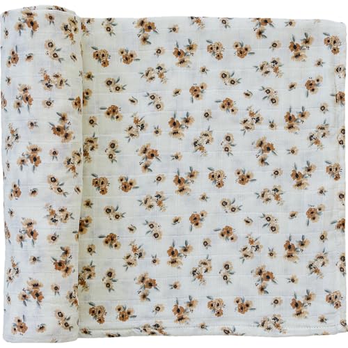 Image of Mebie Baby Autumn Bloom Muslin Swaddle, Modern and Neutral Swaddle Blanket for Baby Girl or Boy, Soft Baby Blankets, Newborn Swaddle Blanket, 0-3 Month, Comfy Wrap, Baby Essentials & Gifts