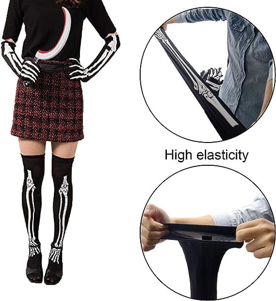 NICAI Kitchen 2 works Halloween Skeleton Gloves Stockings Set,Halloween Skull Stockings Halloween Cosplay knee-high socks Costume halloween skeleton socks Party Mardi Gras - Image 4
