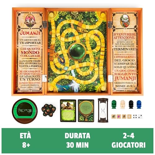 Editrice Giochi, Jumanji, Jumanji Il Gioco da Tavolo in Legno, Formato Deluxe, Giochi da Tavola di Avventura per Famiglie e Amici, da 2 a 4 Giocatori, 8+ Anni - Gadget - Immagine 1