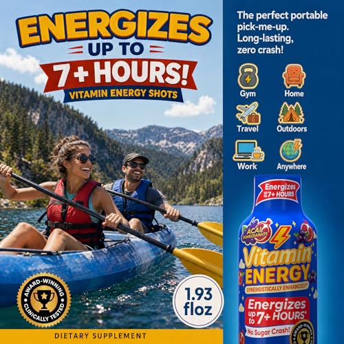Image of Vitamin Energy Acai Pomegranate Extra Strength Energy Shot, 24 Pack - Up to 7 Hrs, 260mg Natural Caffeine, Zero Sugar - B12 11,000% DV + B6 2,118% DV + Taurine 1,500mg, 1.93 fl oz, Keto Vegan