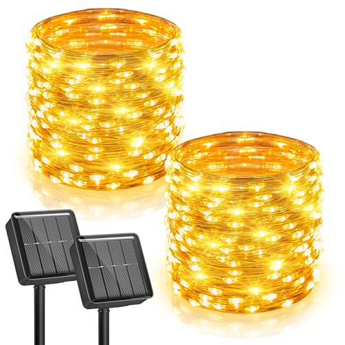 Minetom 2 Pack Solar String Lights, Total 66Ft 200 LED Solar Fairy Lights Outdoor Waterproof with 8 Modes, Twinkle Lights for Outside Patio Yard Tree Party Wedding DIY Christmas Decor (Warm White)