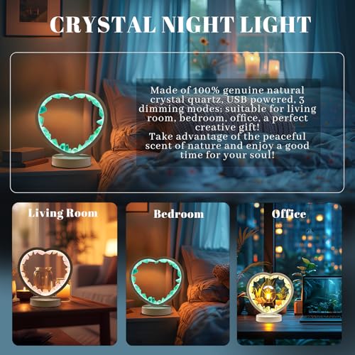 Image of Runyangshi Natural Crystal Night Lamp Heart Shape Bedroom Bedside Sleep Night Light Healing Crystal Gemstone Citrine Light Tri-Color Ambient Light USB Powered for Home Decor Mother's Day Gift