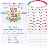 XunYee 24 Sets Back to School Gifts for Student Include Our Class Is a Family Greeting Card and First Day of School Bracelet with Bags Letter Bracelet for 1st Day of Classroom (Second Grade)
