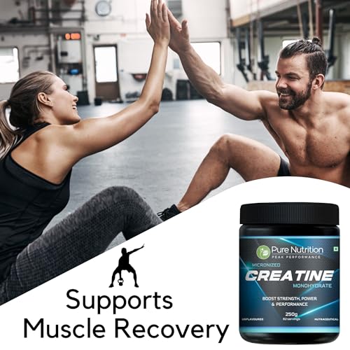 Image of Pure Nutrition Micronised Creatine Monohydrate Powder (250g), Pre /Post Workout Supplement, Instant Energy for Athletic Performance, Fast Recovery, Increased Muscle Mass, Unflavoured, 33 Servings