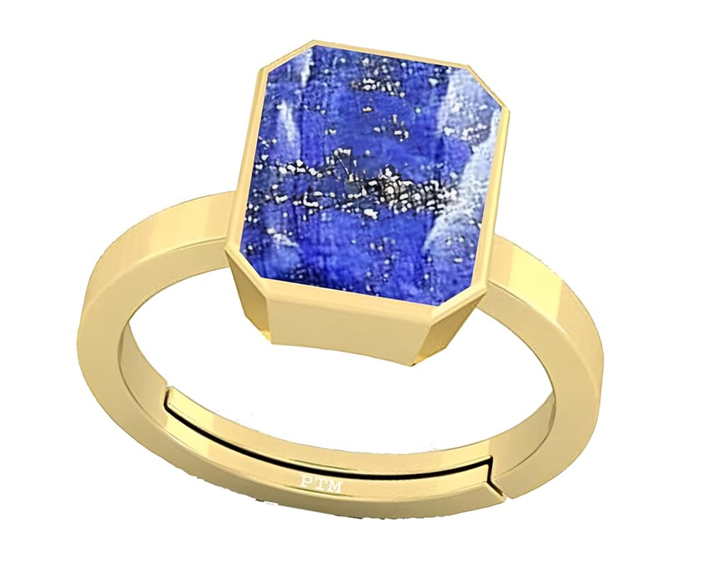 PTM Natural Lapis Lazuli 3.25 to 10.25 Ratti or 3.00 to 9.50 Carat Astrological Certified Gemstone Panchdhatu/5 Metals Gold Plated Adjustable Ring for Men Women