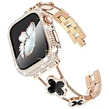 Surace Compatible with Apple Watch Bands 40mm for Women, Jewelry Diamond Rhinestone Stainless Steel Metal Wristband Strap with Bling PC Protective Case for iWatch Series 6/5/4 SE 40mm, Rose Gold/Black