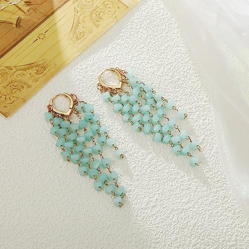 Fringe Hoop Dangle Earrings, Long Beads Tassel Chain Earrings for Women Sparkly Chandelier Earrings4