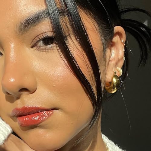 OOOPEL Gold Hoop Earrings for Women,925 Sterling Silver Chunky Hoop Earrings Hypoallergenic Lightweight 14K Gold Plated Thick Gold Hoops for Women 22mm 26mm2