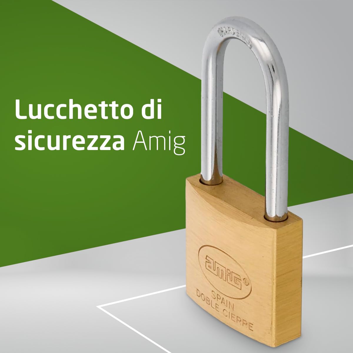 Amig - Lucchetto Di Sicurezza | Include 2 Chiavi | Arco Lungo | Ottone