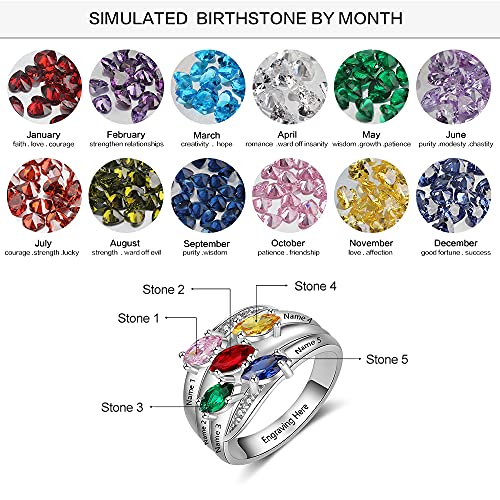 Glamcarat Personalized Mothers Ring With 5 Birthstones Customized Name Engraved Ring 5 Child Names 5 Stones Family Jewelry Gift For Her Promise Ring Jewelry For Grandma Sister #TOP1