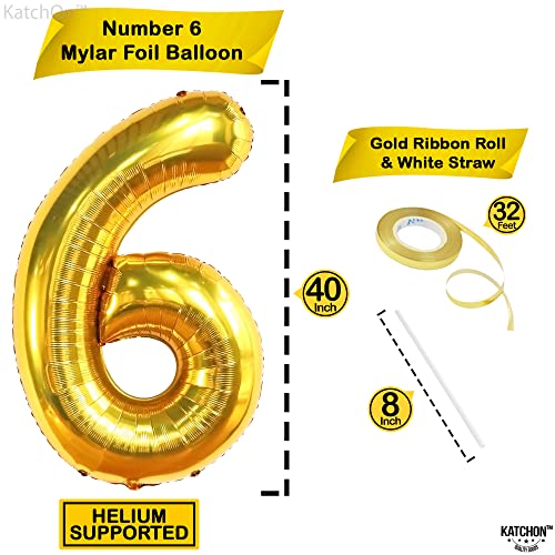 Image of KatchOn Gold Number 6 Balloon 40 Inch, 6th Birthday Balloon