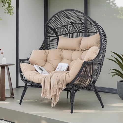 IRONCK Doppel-Ei-Sessel für draußen, 2-Personen Korb-Lounge-Stühle...