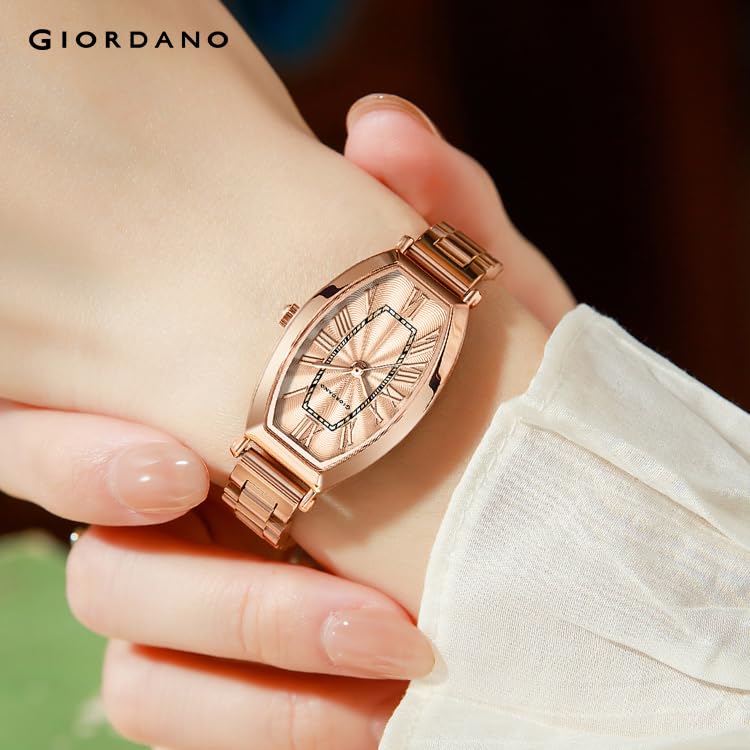 Image of Giordano Silver Oval Shape Dial Watch for Women - Elegant Roman Numerals, Stainless Steel Strap, Sleek Analog Design