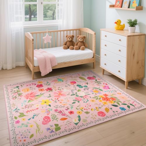 Tapete rectangular rosa 6 x 9 pies con diseño floral miniatura 2