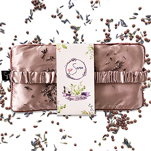 WEPL Senso Lavender Eye Pillow Clay Beads Weighted Eye Mask Elastic Strap Hot and Cold Therapy for Meditation, Yoga, Sleep, Tired Eyes -Travel Drawstring Cover- Satin Velvet - Gift for Women