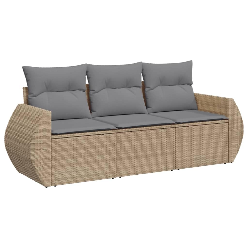 vidaXL Salon de Jardin avec Coussins 3 pcs, Canapés de Terrasse, Ensemble de Meubles de Patio, Mobilier d'Extérieur, Beige Résine Tressée