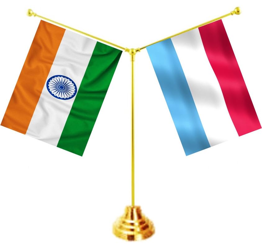 LUXEMBOURG & INDIA Miniature Flags - Shining & Bright Cotton Cloth with Y-Shape Classy Brass Base Table Stand-picture-14