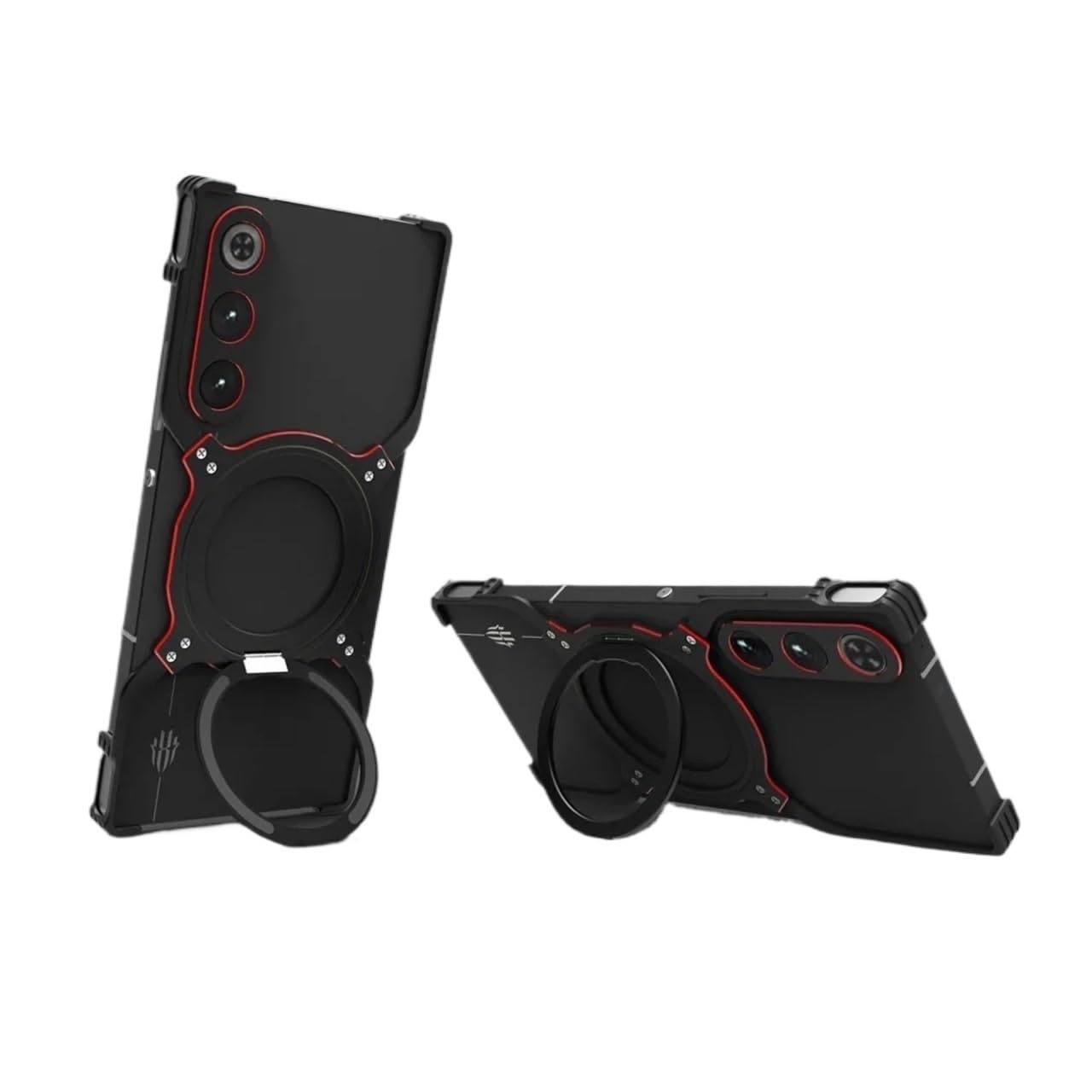 Orpkyehmxk Black Red Metal Bumper Rimless Heat Dissipation Case Compatible With Zte Nubia Redmagic 10 Air Stand Shell Cover(Black Red)
