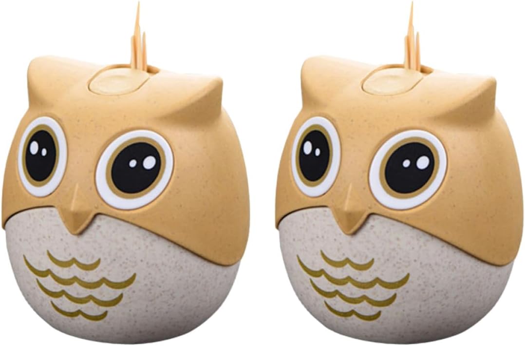 OSALADI Cartoon Owl Toothpick Holder Dispenser 2pcs Set, Cute Plastic Toothpick Box with Lid for Home Kitchen Dining Table Decor