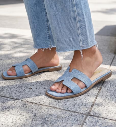 Image of Sandals for Women Dressy Comfortable Flat Open Toe Casual Cute Trendy Shoes Soft Leather Slip On Ladies Slides for Summer 2026